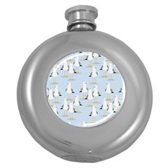 Cute Seagulls Seamless Pattern Light Blue Background Round Hip Flask (5 Oz) by Wegoenart