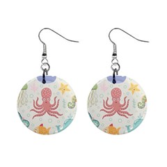 Underwater Seamless Pattern Light Background Funny Mini Button Earrings by Wegoenart