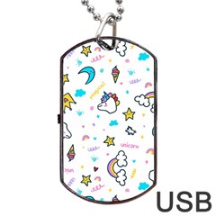 Unicorns Rainbows Seamless Pattern Dog Tag Usb Flash (two Sides) by Wegoenart