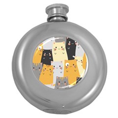 Seamless Pattern Cute Cat Cartoons Round Hip Flask (5 Oz) by Vaneshart