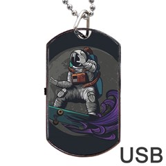 Illustration Astronaut Cosmonaut Paying Skateboard Sport Space With Astronaut Suit Dog Tag Usb Flash (one Side) by Vaneshart