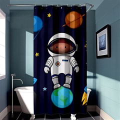 Boy Spaceman Space Rocket Ufo Planets Stars Shower Curtain 36  X 72  (stall)  by Vaneshart