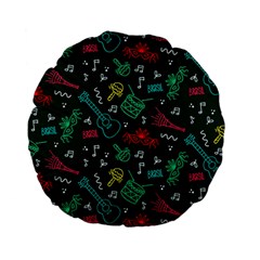 Guitars Musical Notes Seamless Carnival Pattern Standard 15  Premium Flano Round Cushions by Vaneshart