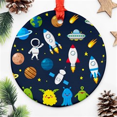 Big Set Cute Astronauts Space Planets Stars Aliens Rockets Ufo Constellations Satellite Moon Rover V Ornament (round) by Vaneshart