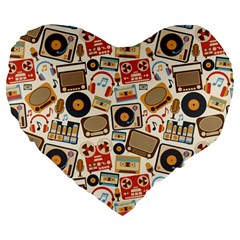 Music Retro Seamless Pattern Large 19  Premium Flano Heart Shape Cushions by Vaneshart