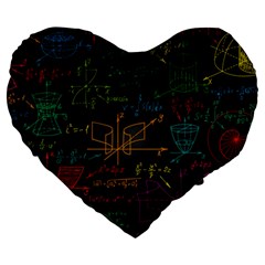 Mathematical Colorful Formulas Drawn By Hand Black Chalkboard Large 19  Premium Heart Shape Cushions by Vaneshart