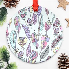 Vector Illustration Seamless Multicolored Pattern Feathers Birds Ornament (round) by Vaneshart