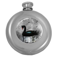 Wonderful Black Swan With Dark Mermaid Round Hip Flask (5 Oz) by FantasyWorld7