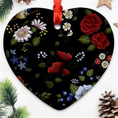 Floral Folk Fashion Ornamental Embroidery Pattern Heart Ornament (two Sides) by Vaneshart