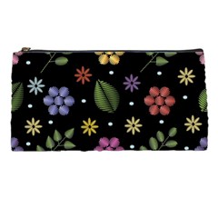 Embroidery Seamless Pattern With Flowers Pencil Case by Vaneshart