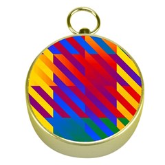 Gay Pride Rainbow Diagonal Striped Checkered Squares Gold Compasses by VernenInk