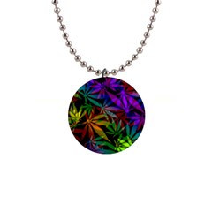 Ganja In Rainbow Colors, Weed Pattern, Marihujana Theme 1  Button Necklace by Casemiro