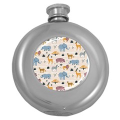 Wild Animals Seamless Pattern Round Hip Flask (5 Oz) by Vaneshart