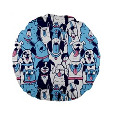 Dogs-seamless-pattern Standard 15  Premium Flano Round Cushions by Vaneshart