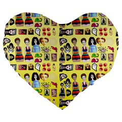 Kawaiicollagepattern3 Large 19  Premium Heart Shape Cushions by snowwhitegirl