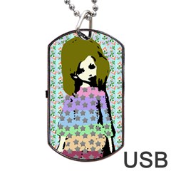 Girl With Star Striped Dress Dog Tag Usb Flash (one Side) by snowwhitegirl