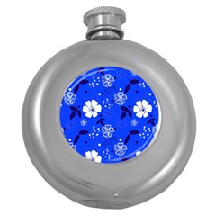 Blooming Seamless Pattern Blue Colors Round Hip Flask (5 Oz) by BangZart