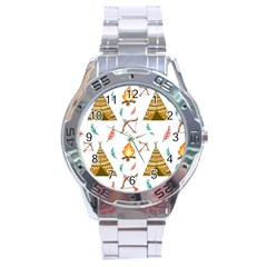 Cute Cartoon Native American Seamless Pattern Stainless Steel Analogue Watch by BangZart