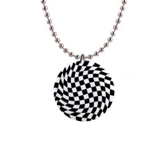 Weaving Racing Flag, Black And White Chess Pattern 1  Button Necklace by Casemiro