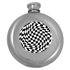 Weaving Racing Flag, Black And White Chess Pattern Round Hip Flask (5 Oz) by Casemiro