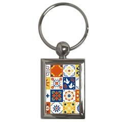 Mexican Talavera Pattern Ceramic Tiles With Flower Leaves Bird Ornaments Traditional Majolica Style Key Chain (rectangle) by BangZart