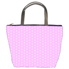 White Polka Dot Pastel Purple Background, Pink Color Vintage Dotted Pattern Bucket Bag by Casemiro