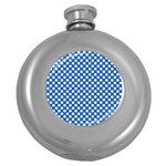 Pastel Blue, white polka dots pattern, retro, classic dotted theme Round Hip Flask (5 oz) Front