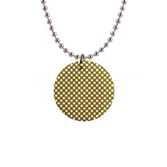 Gold Polka Dots Patterm, Retro Style Dotted Pattern, Classic White Circles 1  Button Necklace by Casemiro