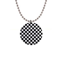 Black And White Chessboard Pattern, Classic, Tiled, Chess Like Theme 1  Button Necklace by Casemiro