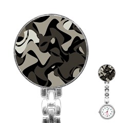 Trippy Sepia Paint Splash, Brown, Army Style Camo, Dotted Abstract Pattern Stainless Steel Nurses Watch by Casemiro