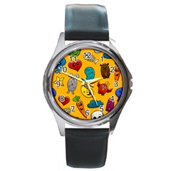 Graffiti Characters Seamless Ornament Round Metal Watch by Amaryn4rt