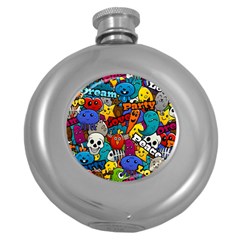 Graffiti Characters Seamless Pattern Round Hip Flask (5 Oz) by Amaryn4rt