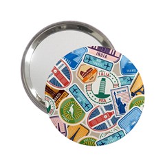 Travel Pattern Immigration Stamps Stickers With Historical Cultural Objects Travelling Visa Immigrant 2 25  Handbag Mirrors by Amaryn4rt