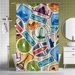 Travel Pattern Immigration Stamps Stickers With Historical Cultural Objects Travelling Visa Immigrant Shower Curtain 48  x 72  (Small)  Curtain(48  X 72 ) - 42.18 x64.8  Curtain(48  X 72 )