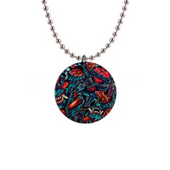 Vintage Tattoos Colorful Seamless Pattern 1  Button Necklace by Amaryn4rt