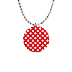 Large White Polka Dots Pattern, Retro Style, Pinup Pattern 1  Button Necklace by Casemiro