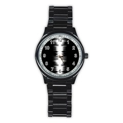 Black And White Noise, Sound Equalizer Pattern Stainless Steel Round Watch by Casemiro