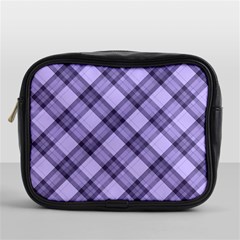 Pastel Purple And Steel Black Lines Pattern, Retro Tartan, Classic Plaid Mini Toiletries Bag (one Side) by Casemiro