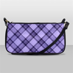 Pastel Purple And Steel Black Lines Pattern, Retro Tartan, Classic Plaid Shoulder Clutch Bag by Casemiro