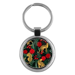 Seamless-pattern-with-leopards-and-roses-vector Key Chain (round) by Sobalvarro