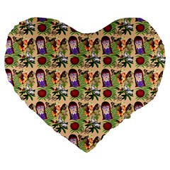 Purple Glasses Girl Pattern Peach Large 19  Premium Flano Heart Shape Cushions by snowwhitegirl