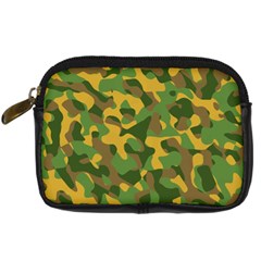 Yellow Green Brown Camouflage Digital Camera Leather Case by SpinnyChairDesigns