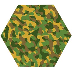 Yellow Green Brown Camouflage Wooden Puzzle Hexagon by SpinnyChairDesigns