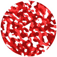 Red And White Camouflage Pattern Wooden Puzzle Round by SpinnyChairDesigns