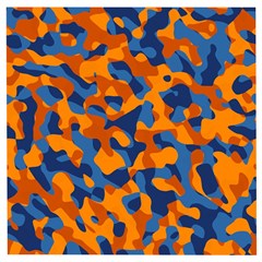 Blue And Orange Camouflage Pattern Wooden Puzzle Square by SpinnyChairDesigns