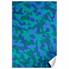 Blue Turquoise Teal Camouflage Pattern Canvas 24  X 36  by SpinnyChairDesigns