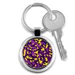 Purple and Yellow Camouflage Pattern Key Chain (Round) Front