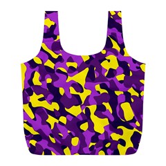 Purple And Yellow Camouflage Pattern Full Print Recycle Bag (l) by SpinnyChairDesigns