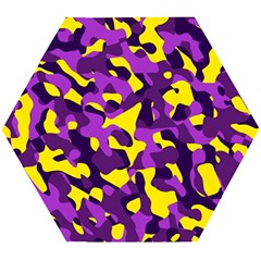 Purple And Yellow Camouflage Pattern Wooden Puzzle Hexagon by SpinnyChairDesigns