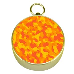 Orange And Yellow Camouflage Pattern Gold Compasses by SpinnyChairDesigns